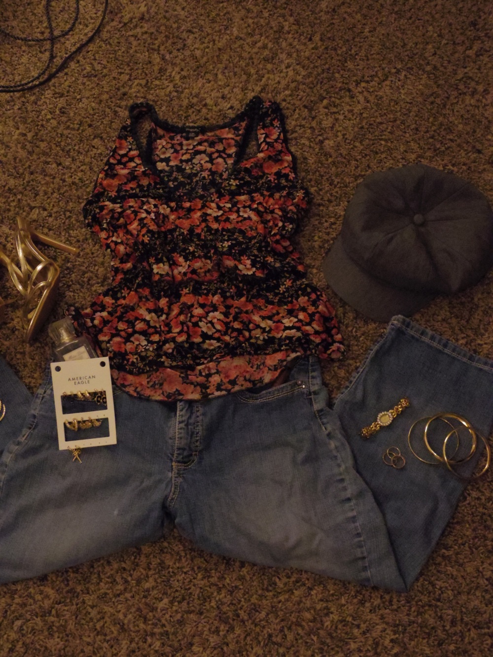 Rhapsody Black Tank Top with Pink and Orange Floral